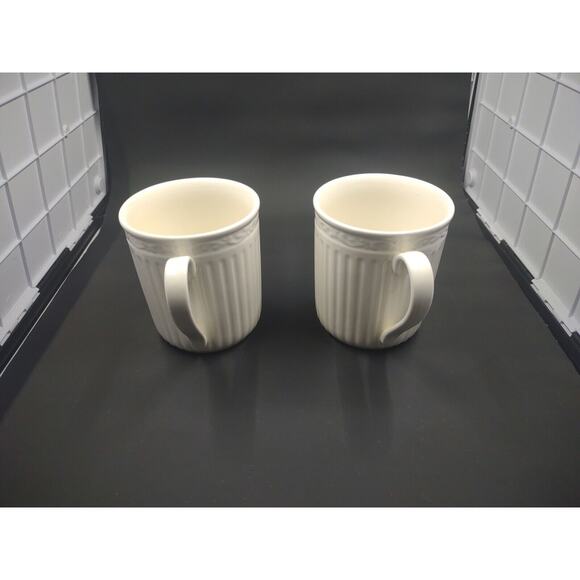 Mikasa Italian Countryside White Ribbed Stoneware Porcelain Mugs set of 2 - Picture 5 of 9